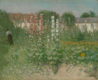 Garden with Hollyhocks by Unbekannt Unbekannt